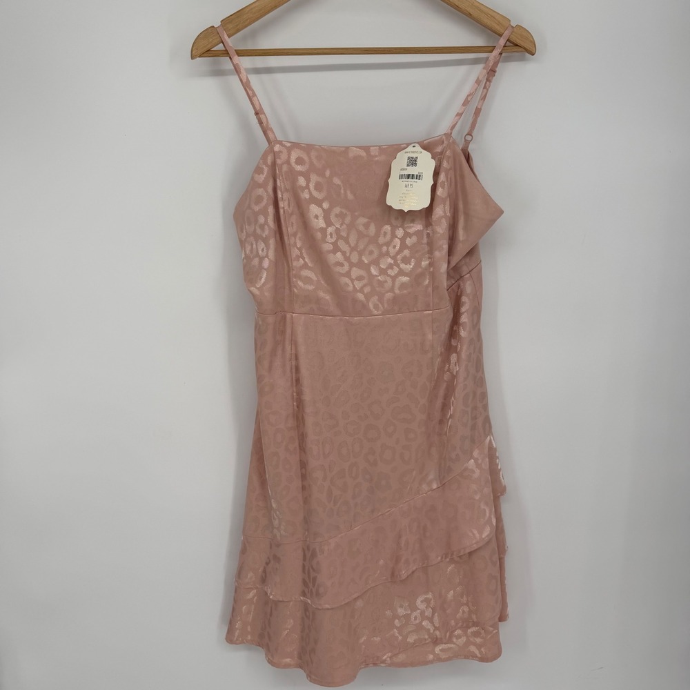 Altar'd State Mini Dress Blush Pink Leopard Jacquard Satin Ruffle Feminine Large